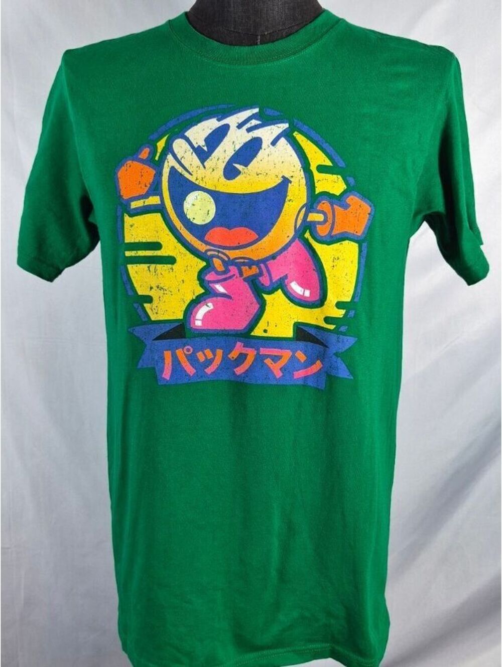 Pac-Man Green Japanese Graphic T-Shirt Medium